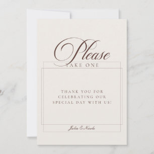 Classic Brown Please Take A Favour Wedding Sign Invitation