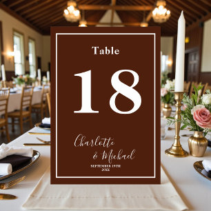 Classic Brown Script Minimalist Wedding Table Number