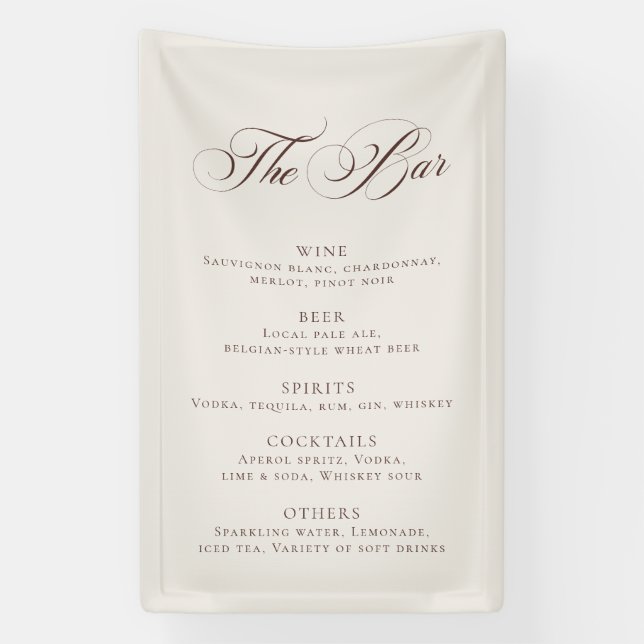 Classic Brown Wedding Bar Menu Reception Décor Banner (Vertical)