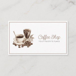 Classic Brown & White Vintage Espresso Coffee Shop Business Card