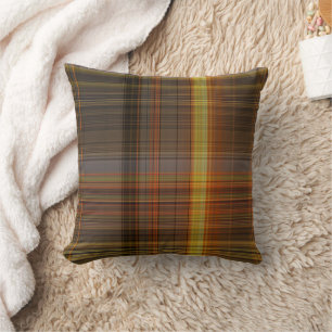 Classic Brown Yellow Orange Plaid Decor Pillow
