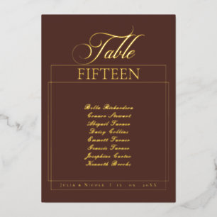 Classic Brwon Border Wedding Table Number Sign