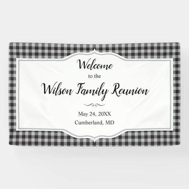 Classic Buffalo Plaid Check Black White Event Banner (Horizontal)