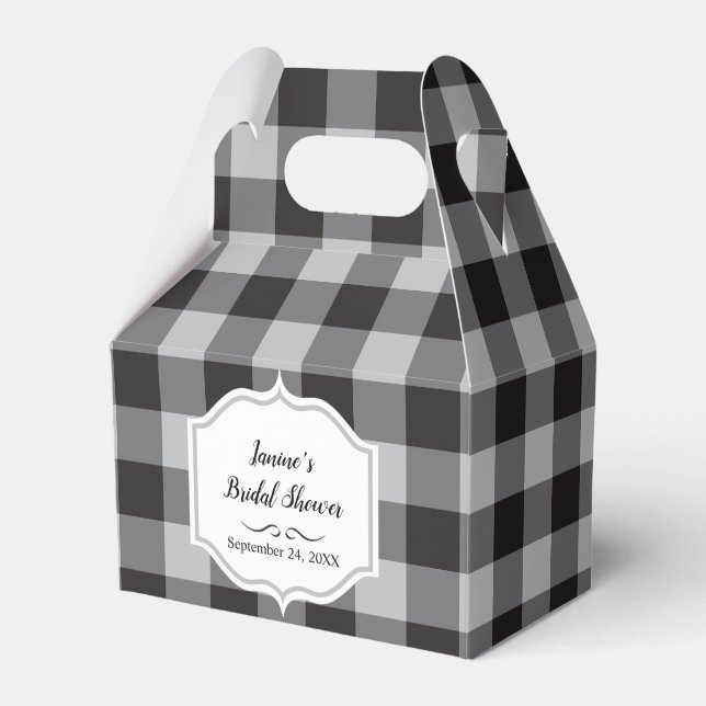 Classic Buffalo Plaid Check Black White Event Favour Box (Front Side)