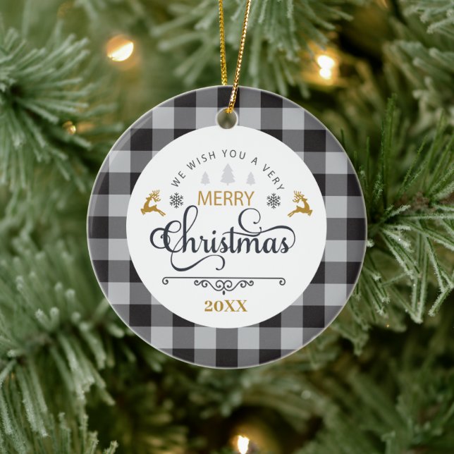 Classic Buffalo Plaid Check Merry Christmas Ceramic Tree Decoration (Tree)
