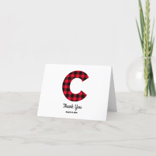 Classic Buffalo Plaid Letter C Wedding Monogram Thank You Card