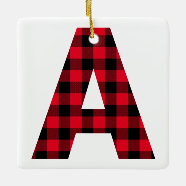 Classic Buffalo Plaid Monogram A Photo Ceramic Ornament (Front)