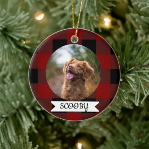 Classic Buffalo Plaid one photo pet Ceramic Tree Decoration