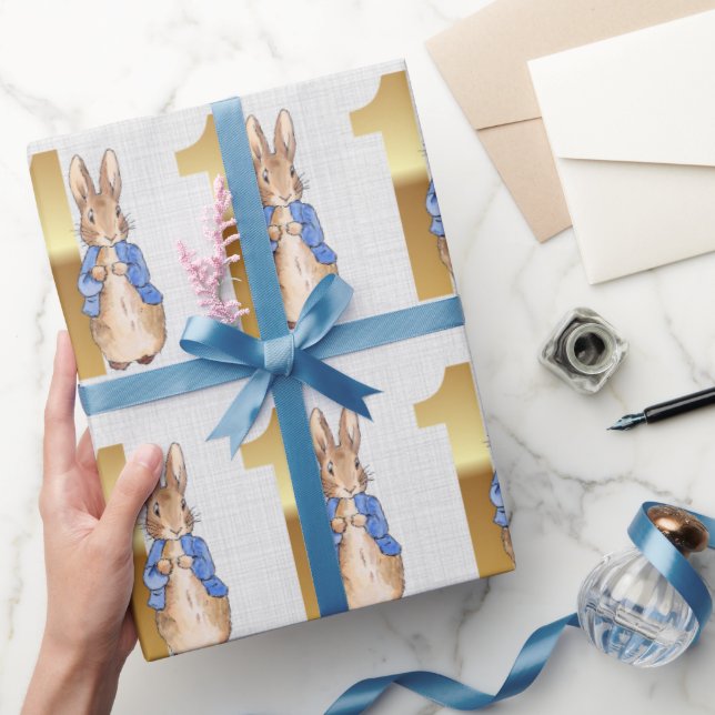 Classic bunny rabbit 1st birthday  wrapping paper (Gifting)