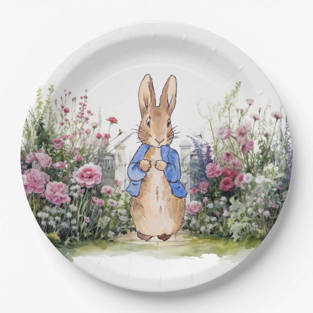 Classic bunny rabbit blue jacket paper plate (Front)