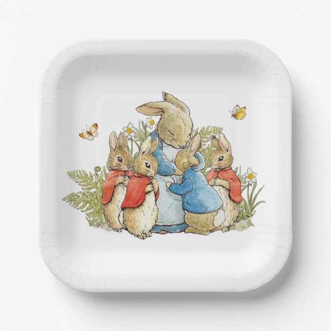 Classic Bunny Rabbit family Paper Plate (Front)
