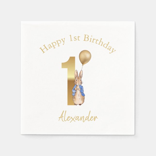 Classic Bunny rabbit First Birthday Napkin (Front)