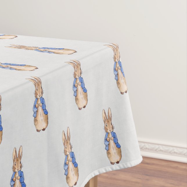 Classic Bunny Rabbit Gray Linen Texture Tablecloth (In Situ)