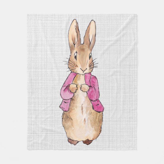 Classic Bunny Rabbit Pink Jacket Gray Linen    Fleece Blanket (Front)
