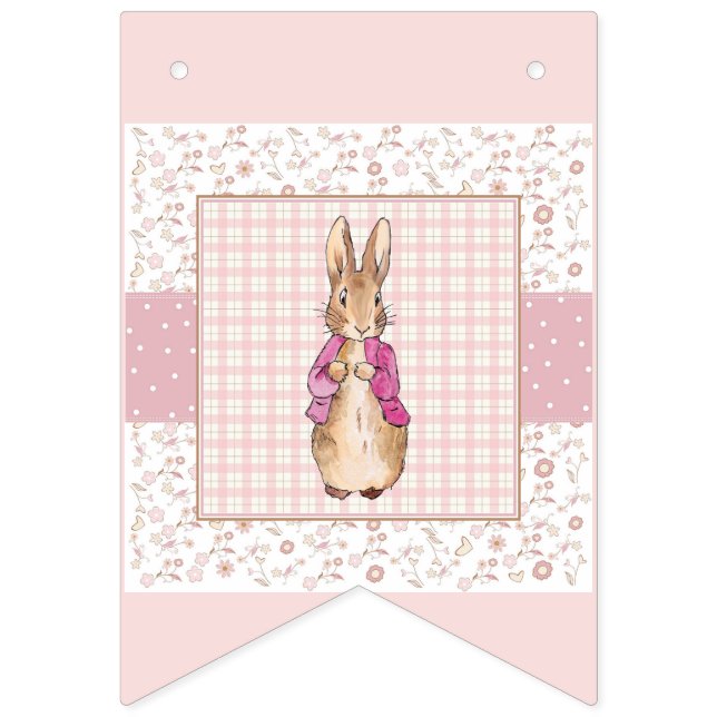 Classic bunny rabbit wearing pink jacket bunting  (First Flag)