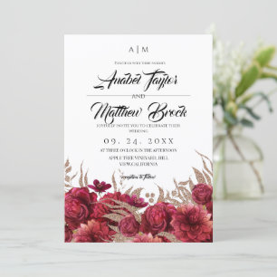 Classic Burgundy and Gold Floral Wedding Invitation