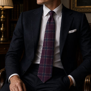Classic Burgundy and Navy Blue Tartan Plaid Tie