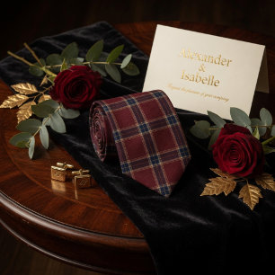 Classic Burgundy and Navy Blue Tartan Plaid Tie