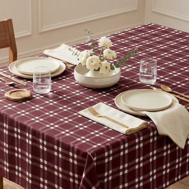 Classic Burgundy and White Textured Plaid  Tablecloth (Creator Uploaded)