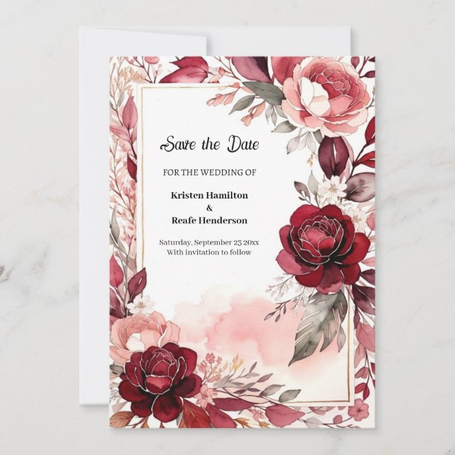 Classic Burgundy Beauty Save The Date (Front)
