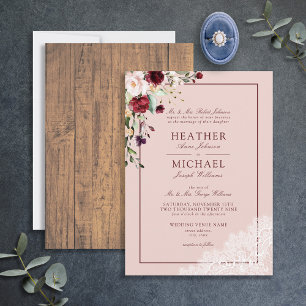 Classic Burgundy Blush Botanical Rustic Wedding Invitation