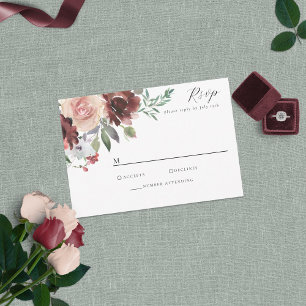 Classic Burgundy Blush Rose & Peony RSVP Card