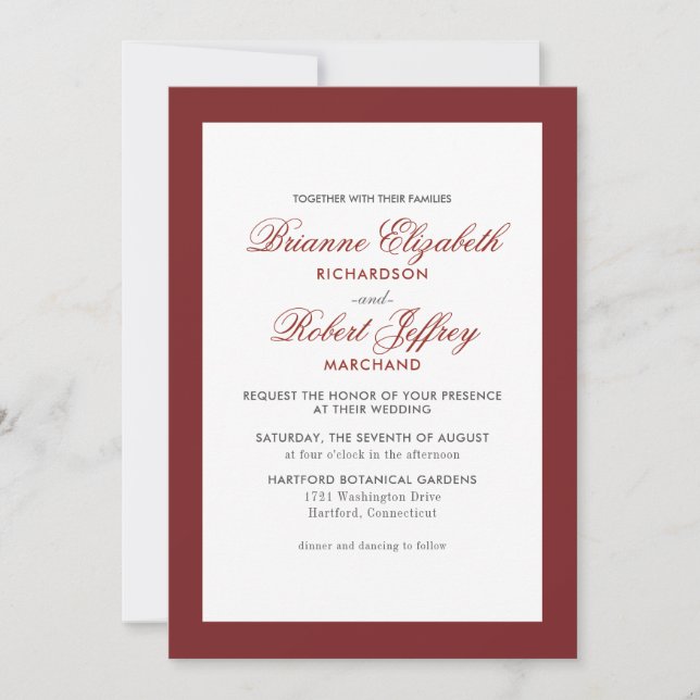 Classic Burgundy Border Formal Wedding Invitation (Front)