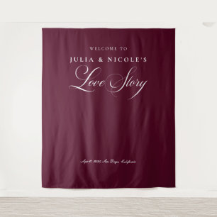 Classic Burgundy Calligraphy Wedding Backdrops Tapestry