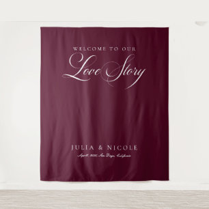 Classic Burgundy Calligraphy Wedding Backdrops Tapestry