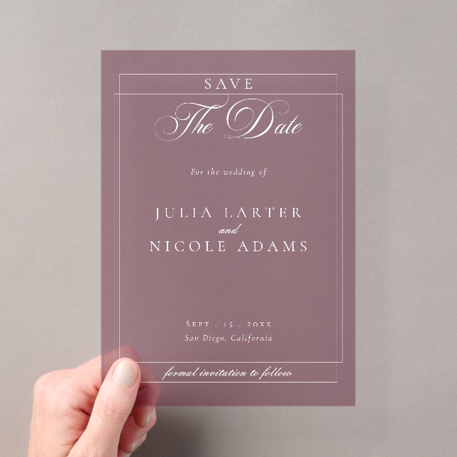 Classic Burgundy Calligraphy Wedding Save The Date Acrylic Invitations (Insitu (Handheld))