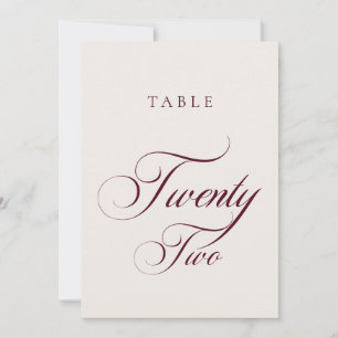 Classic Burgundy Calligraphy Wedding Table Number