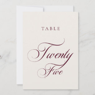 Classic Burgundy Calligraphy Wedding Table Number
