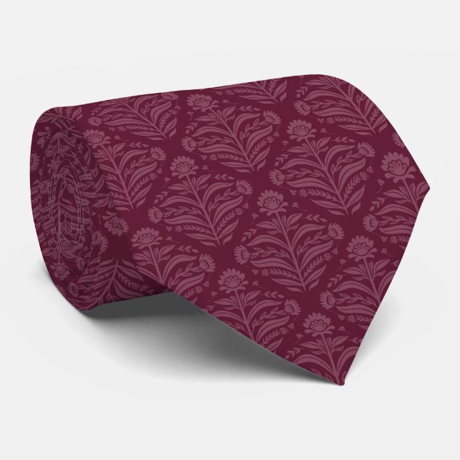 Classic Burgundy Damask Pattern Tie (Rolled)