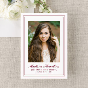 Classic Burgundy Double Border Photo Graduation Announcement