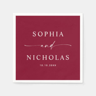 Classic Burgundy Elegant Modern Script Wedding Napkin
