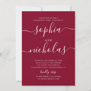 Classic Burgundy Elegant Script Engagement Party Invitation