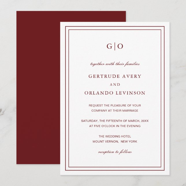 Classic Burgundy Elegant Wedding Invitation (Front/Back)