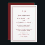 Classic Burgundy Elegant Wedding Invitation<br><div class="desc">Classic style wine / burgundy wedding invitation featuring a simple and minimal design with your monogram at the top and your event details surrounded by a double border. The fonts alternate between and elegant script, a traditional serif and minimalist sans serif fonts. This invitation is great for a formal wedding....</div>