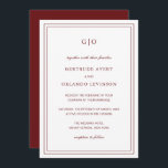 Classic Burgundy Elegant Wedding Invitation<br><div class="desc">Classic style wine / burgundy wedding invitation featuring a simple and minimal design with your monogram at the top and your event details surrounded by a double border. The fonts alternate between and elegant script, a traditional serif and minimalist sans serif fonts. This invitation is great for a formal wedding....</div>
