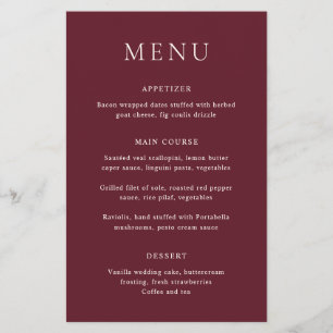 Classic Burgundy Elegant Wedding Menu