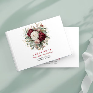 Classic Burgundy Floral Greenery Gold Sign In Book