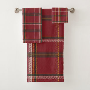 Classic Burgundy Forest Plaid Aesthetic Bath Towel Set