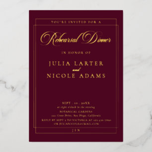 Classic Burgundy Gold Calligraphy Rehearsal Dinner