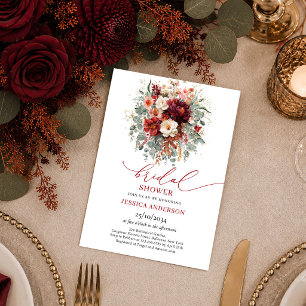 Classic Burgundy Gold Floral deep red bridal showe Invitation