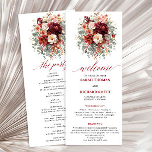 Classic Burgundy Gold Floral Deep Red wedding prog Programme