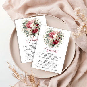 Classic Burgundy Gold Floral Wedding Details Enclosure Card