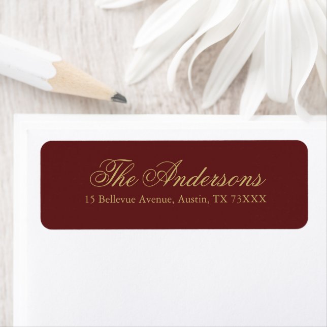 Classic Burgundy Gold Script Family Address (Insitu)