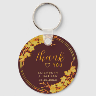 Classic Burgundy & Gold Wedding Thank You Key Ring