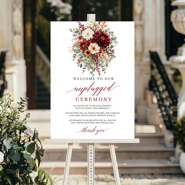 Classic Burgundy Greenery Unplugged Ceremony Sign (Classic Burgundy Greenery Unplugged Ceremony Sign

)