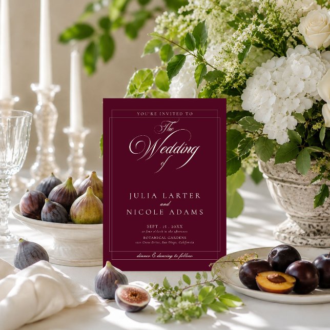 Classic Burgundy Ivory Calligraphy Details Wedding Invitation (Creator Uploaded)